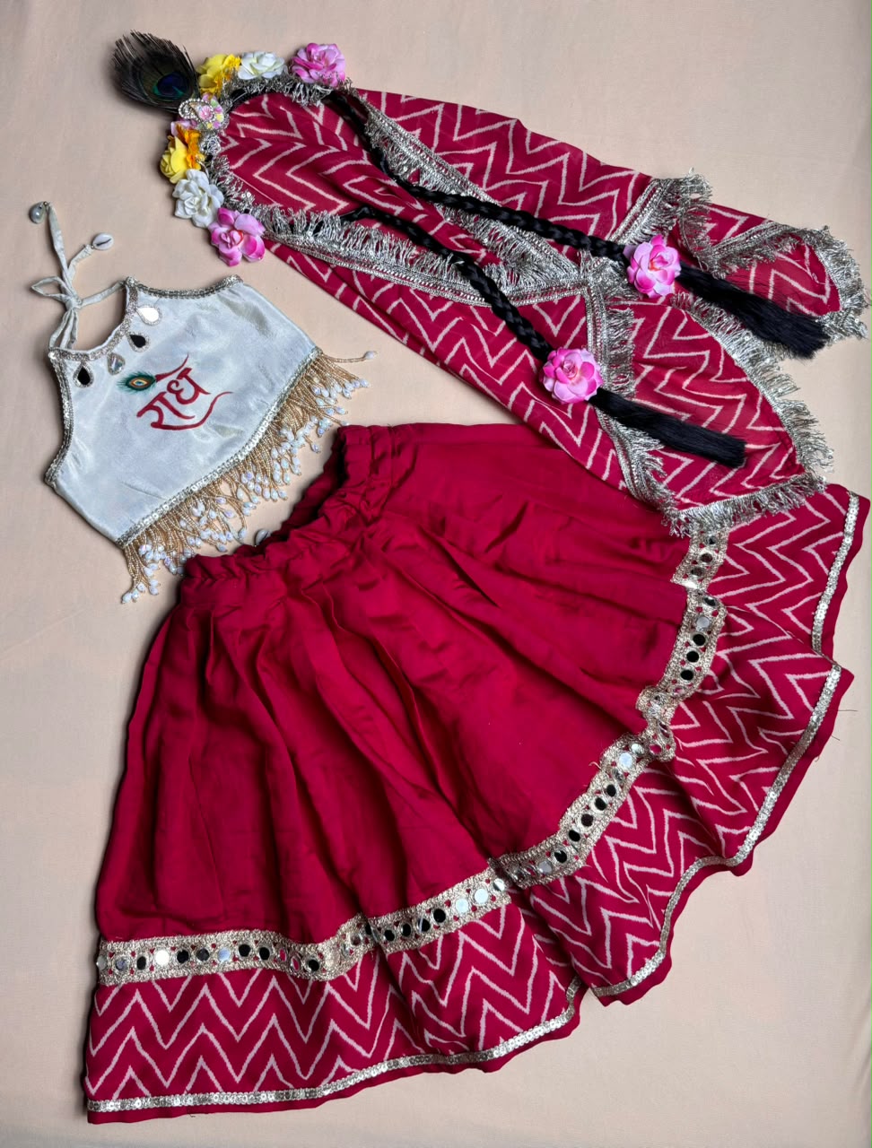 Radha Rani Hand-Painted Lehenga Choli Set for Baby Girls (3-Piece)