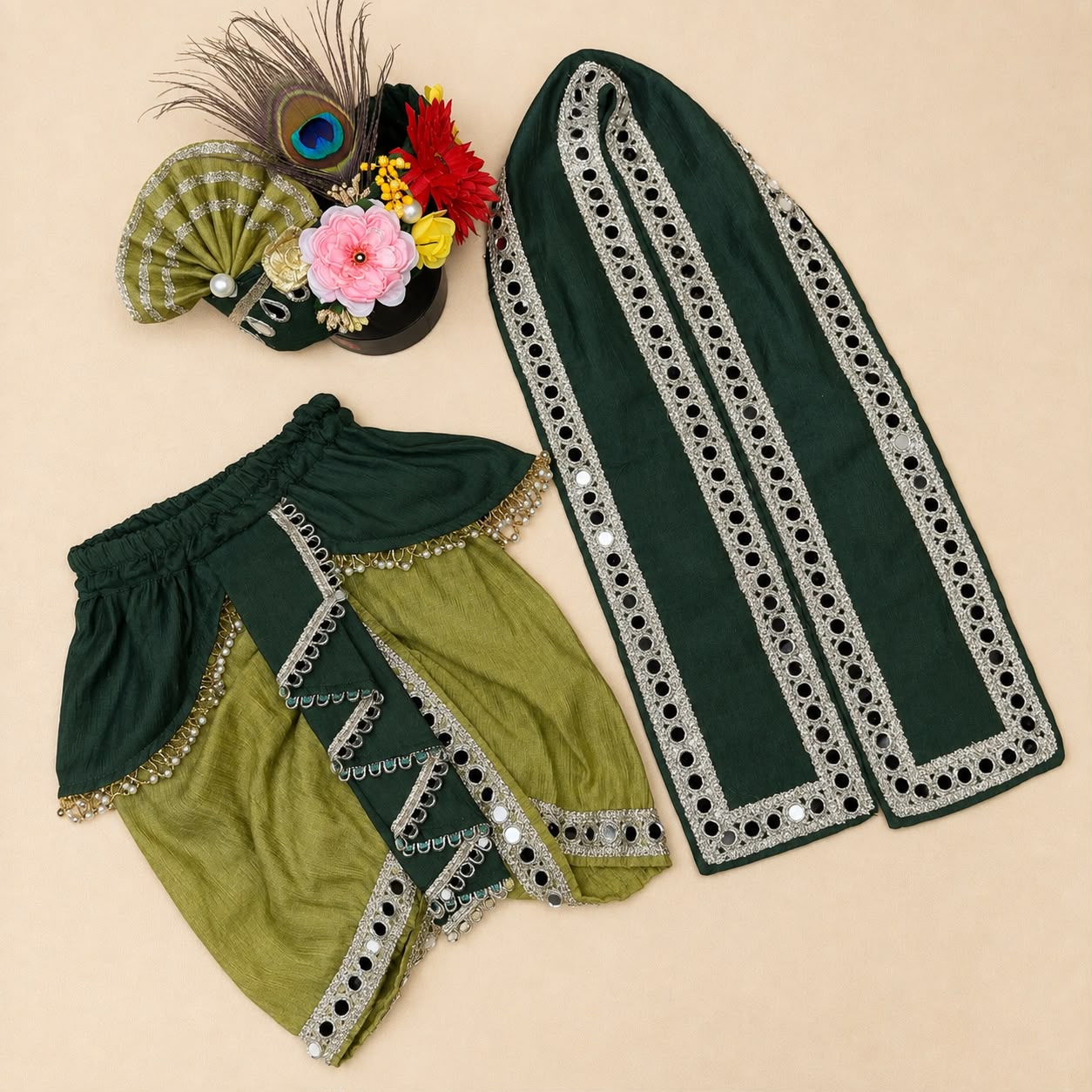 Vrindavan Peacock Dhoti Set for Baby Boys (3-Piece)