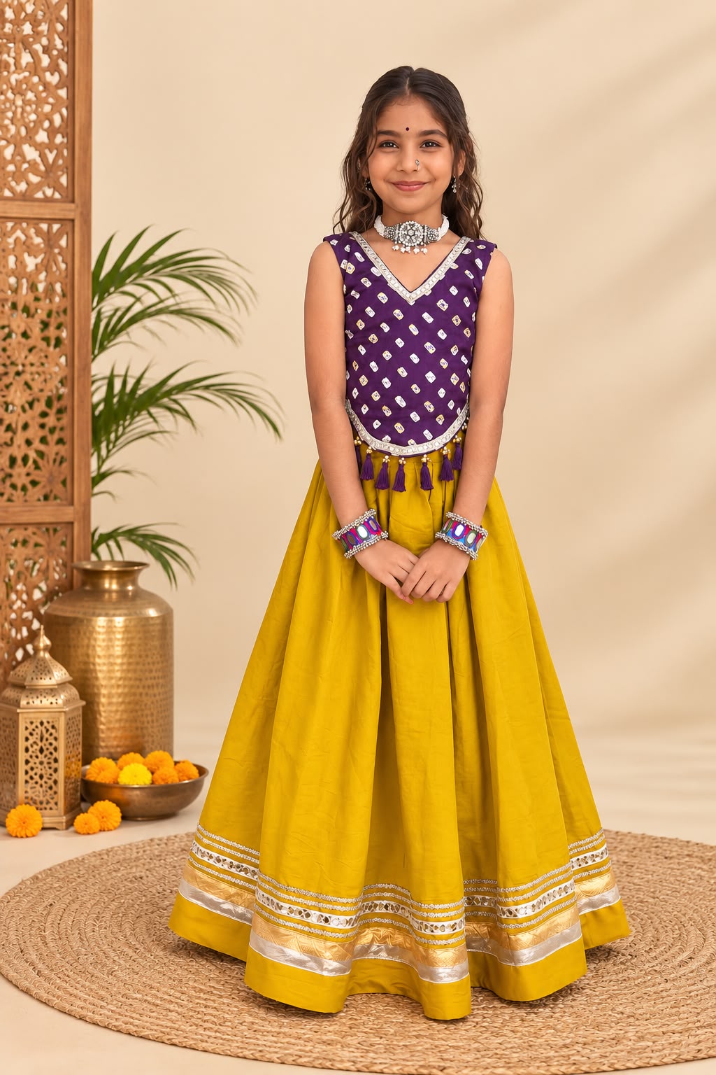 Purple Bandhani & Mustard Choli Set 💜💛