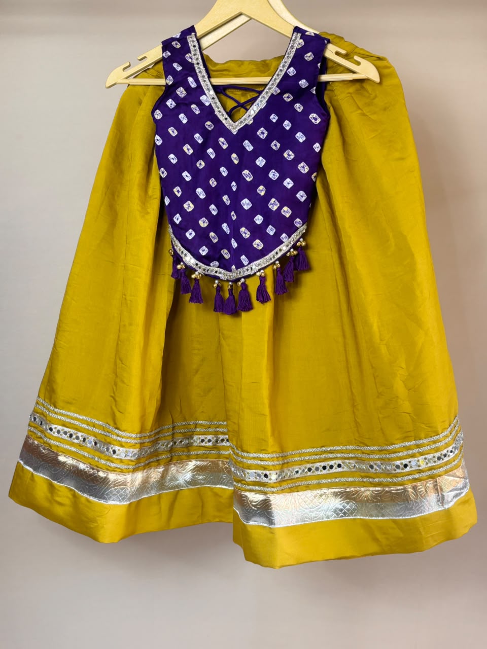 Purple Bandhani & Mustard Choli Set 💜💛